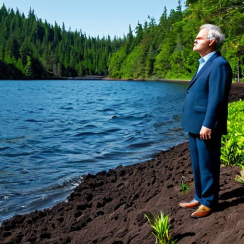 A professional scientist, fully clothed in modest, professional business casual attire, standing in a contemplative pose. The scene depicts a harmonious balance of Earth's natural carbon reservoirs: on one side, a vast, clear blue ocean with gentle waves under a bright sky, and on the other, a lush, vibrant temperate forest with tall, healthy trees and rich, dark soil. The lighting is soft and natural, highlighting the intricate details of the ecosystems. Perfect anatomy, correct proportions, natural pose, well-formed hands, proper finger count, natural body proportions, safe for work, appropriate content, fully clothed, professional image, high quality, realistic.