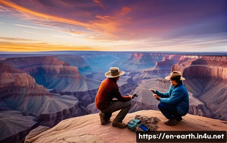 지구과학과 환경 교육 - **Prompt: Unveiling Earth's Ancient Tapestry**
"A wide-angle, breathtaking view of a majestic ca...