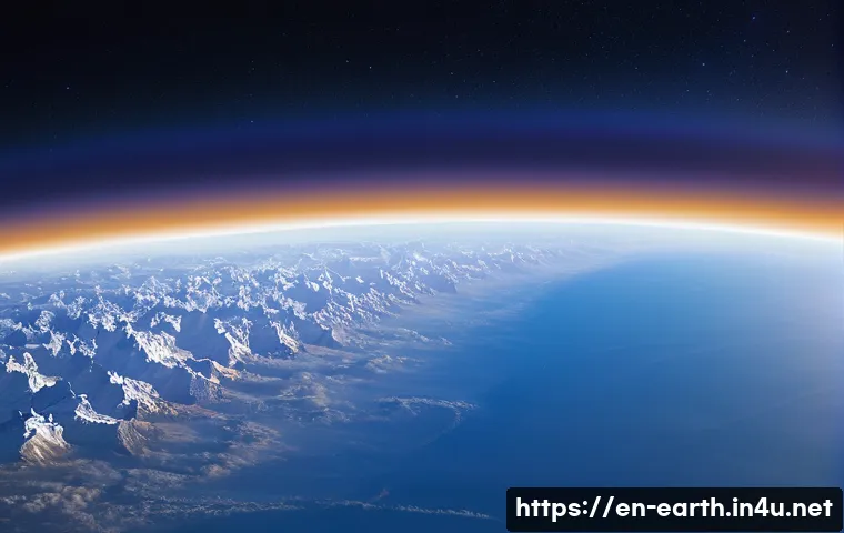 지구과학과 성층권 - **"The Earth's Stratosphere: A Serene Guardian"**
A breathtaking, high-altitude view of Earth fr...