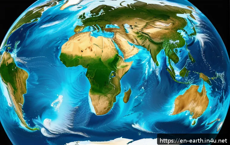 지구과학과 국제 기후 협약 - A detailed satellite view of Earth&rsquo;s atmosphere showing swirling weather patterns with vibrant blues...