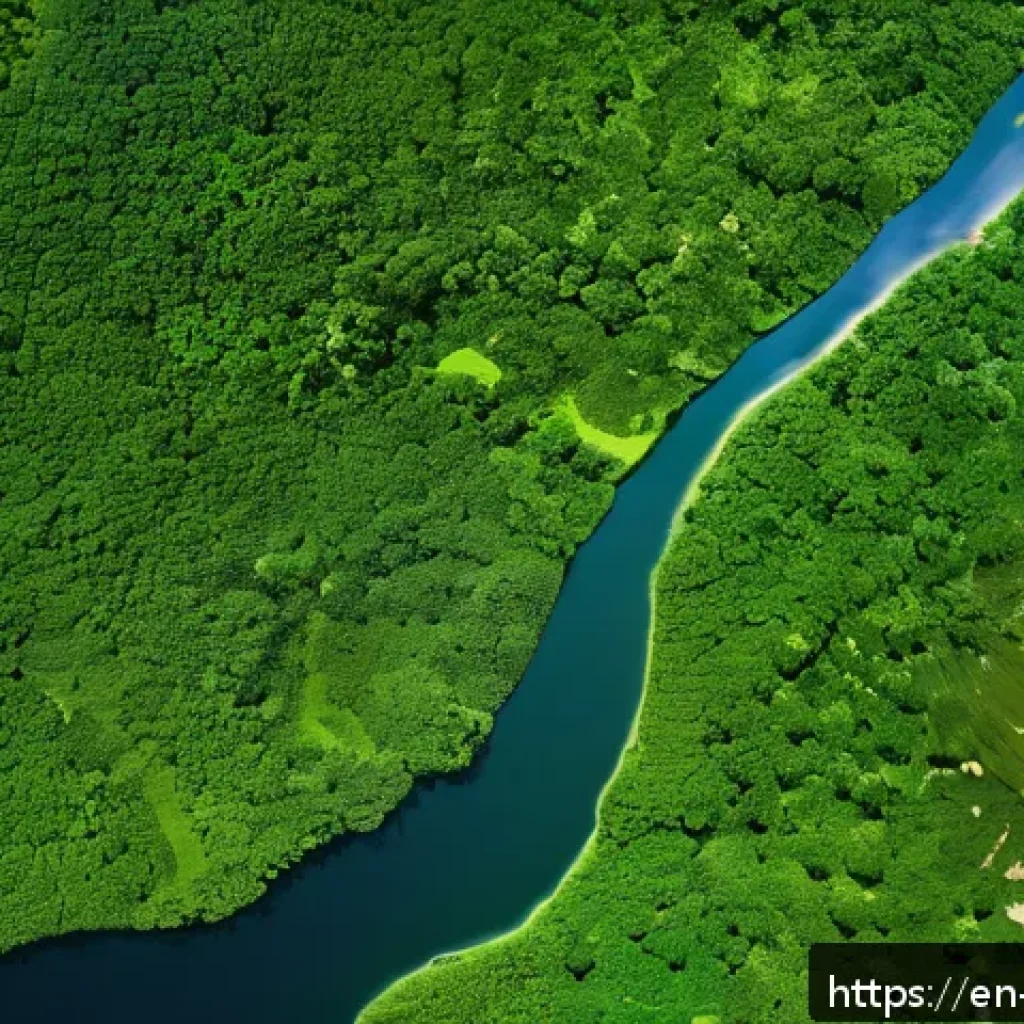 지구과학과 지속 가능성 연구 - A high-resolution satellite view of the Amazon rainforest showing vast areas of dense green canopy a...