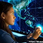 지구과학 데이터 분석 - Photorealistic Earth science data analysis laboratory at night, a diverse female geoscientist studyi...